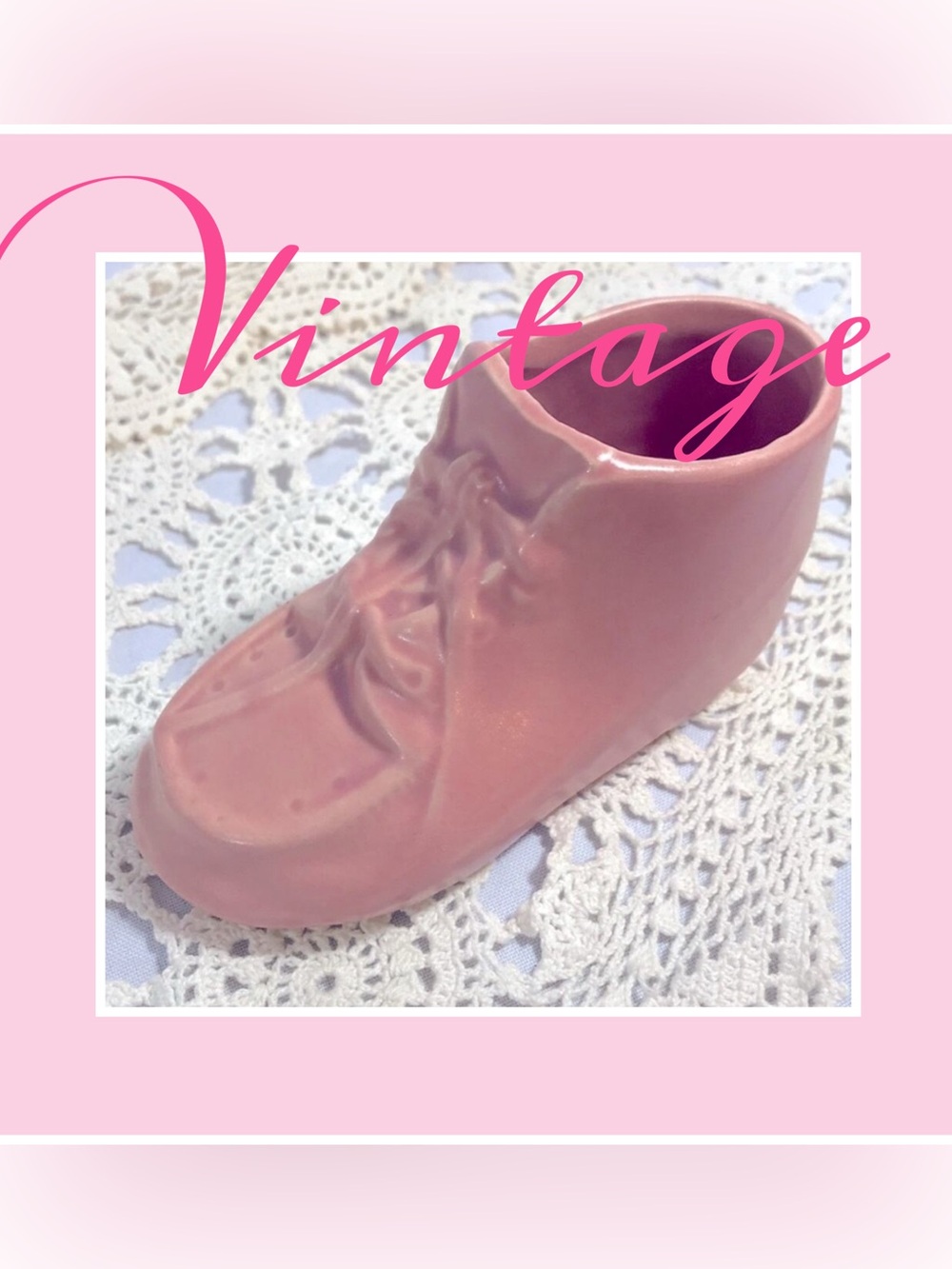 Pink VTG 40-50sCollectable Baby Bootie Vase/Planter/Storage BABY SHOWER DECOR - Picture 1 of 11
